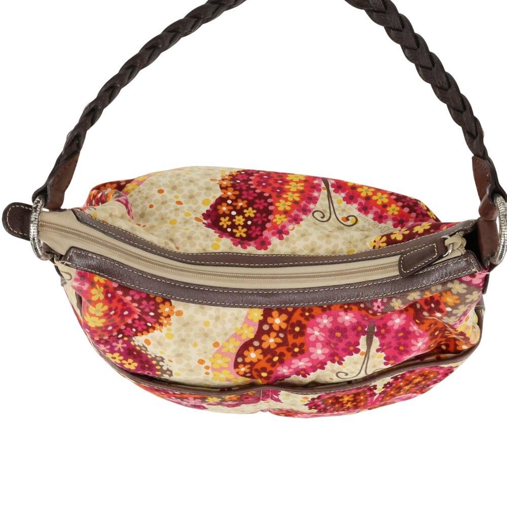 Brighton Bag Handbag Womens Beige Pink Floral Canvas Leather Trim Grandma core - Picture 4 of 16